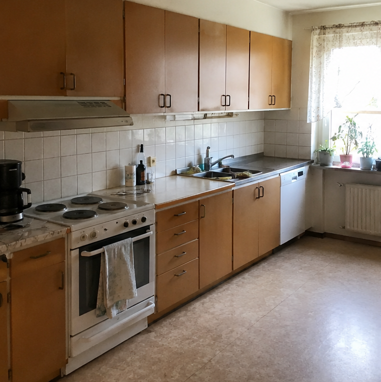 Köksrenovering, före renovering av kök.